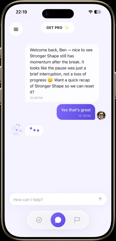 Planika AI coach welcoming a user back
